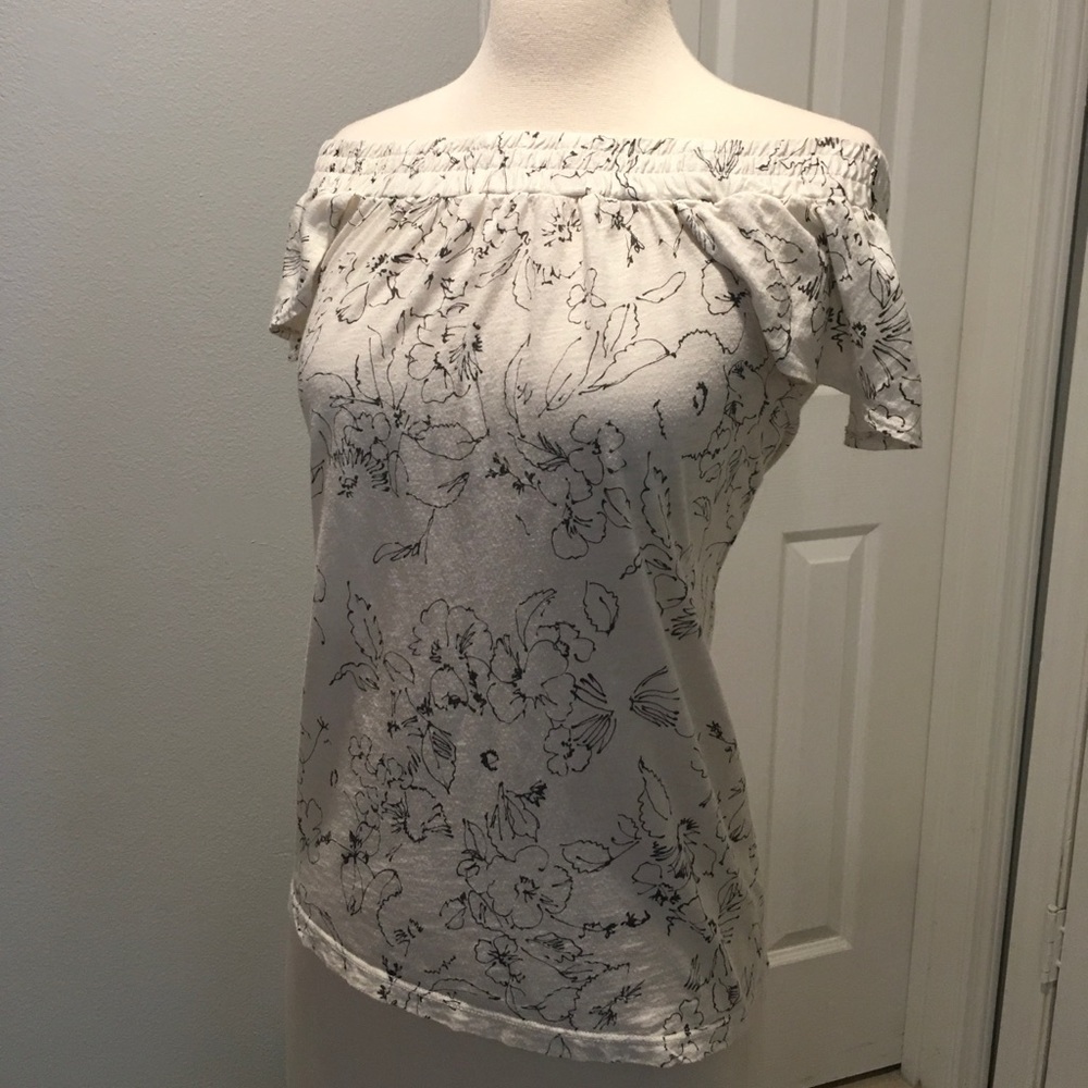 Cream print off the shoulder top